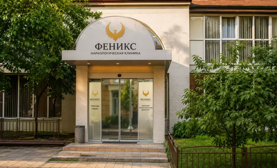Вход в наркологическую клинику «Феникс» в Симе